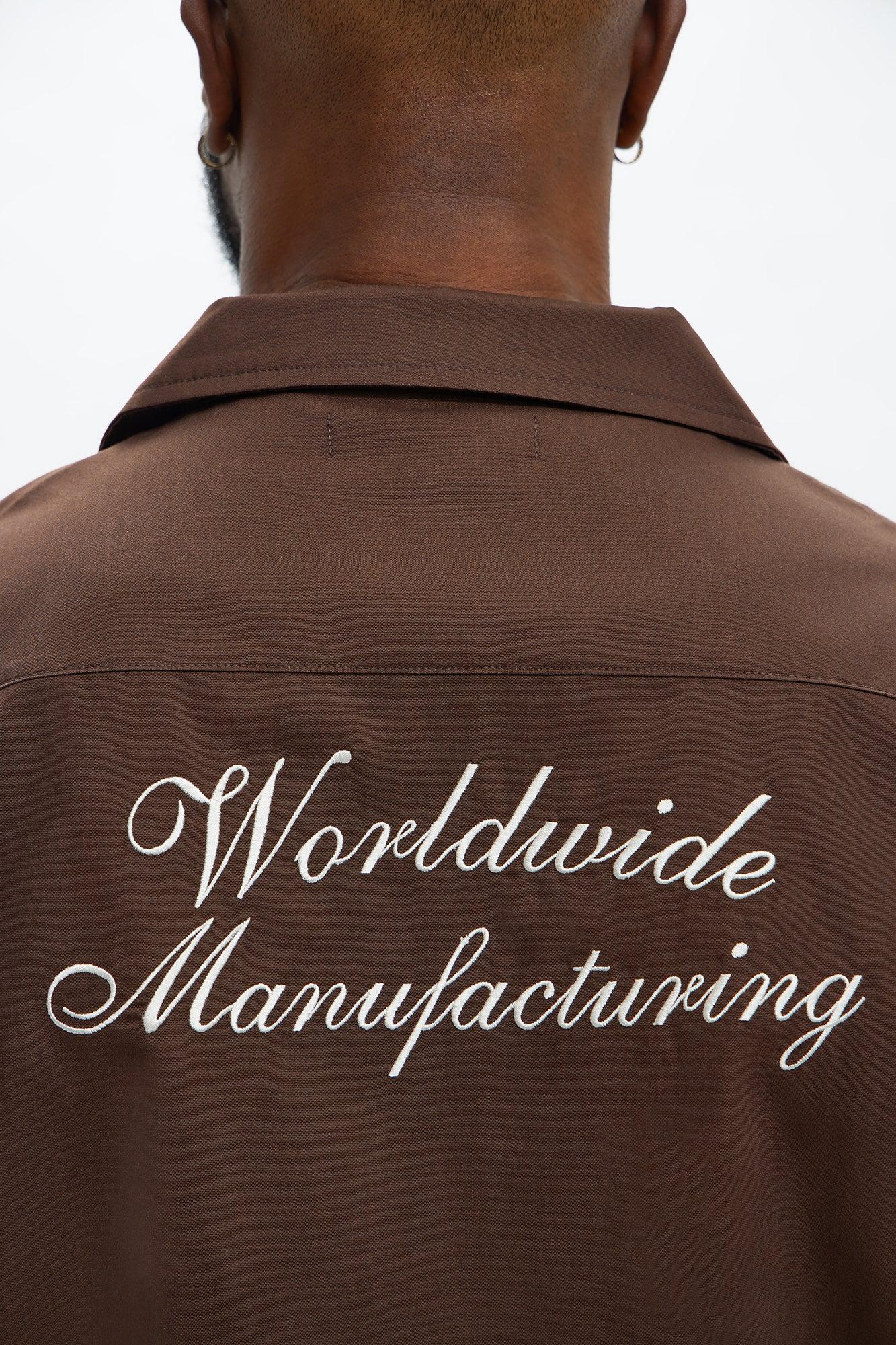 Cropped Worldwide Manufacturing Button Up Shirt - Dark Brown Male Product Image