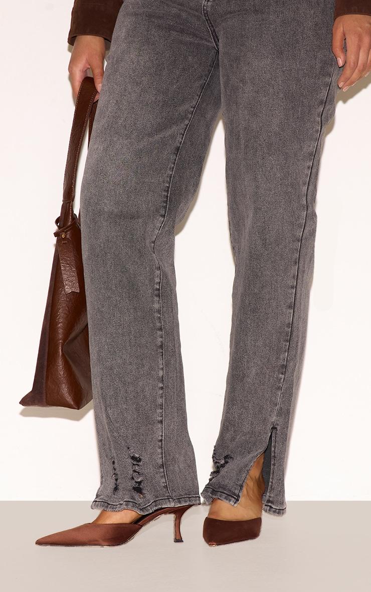  Shape Grey Hourglass Stretch Ripped Split Hem Straight Leg Jeans Product Image