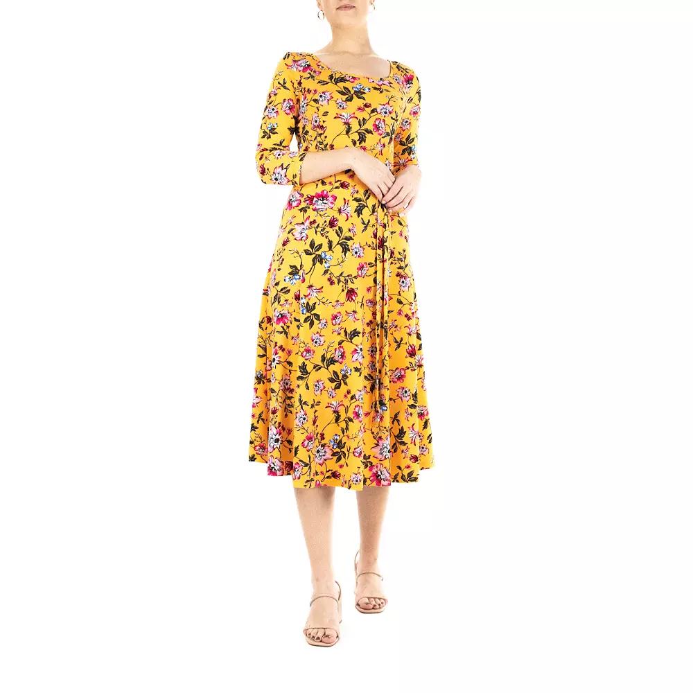 Women's Nina Leonard Sylvia Print Midi Dress, Size: Medium, Sunflower Team Product Image