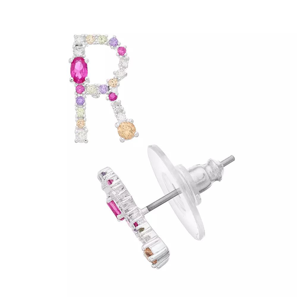 City Luxe Silver Tone Cubic Zirconia Initial Stud Earrings, Women's, Silver Tone A Product Image