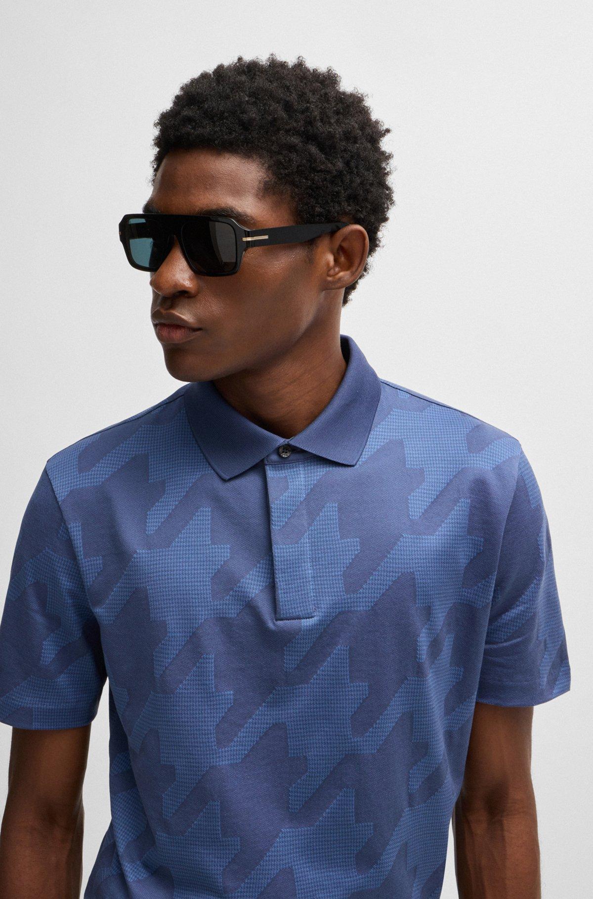 Mercerized-cotton slim-fit polo shirt with houndstooth jacquard Product Image