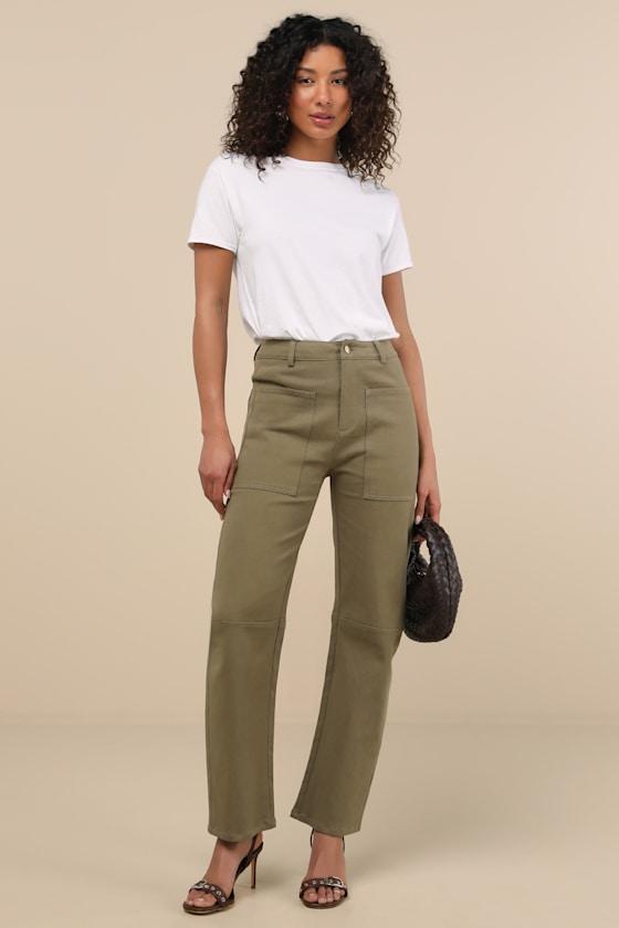 Filomena Olive Green Twill Barrel Pants Product Image