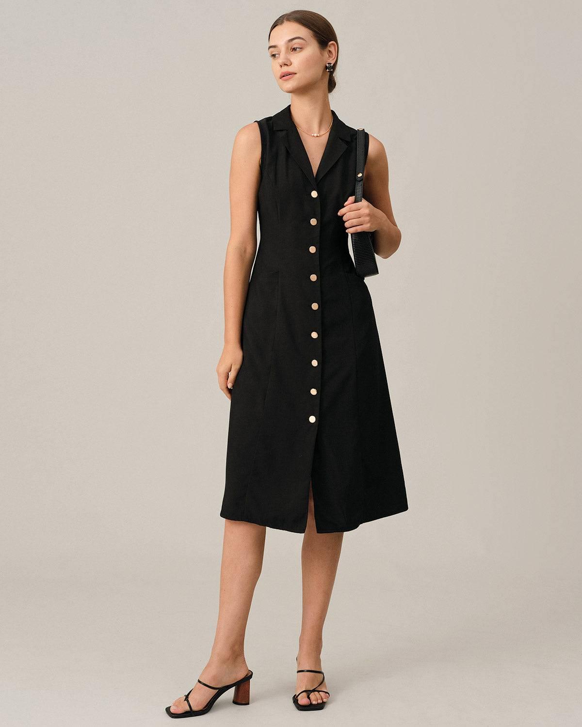 The Black V-Neck Tunic Midi Dress Female Product Image