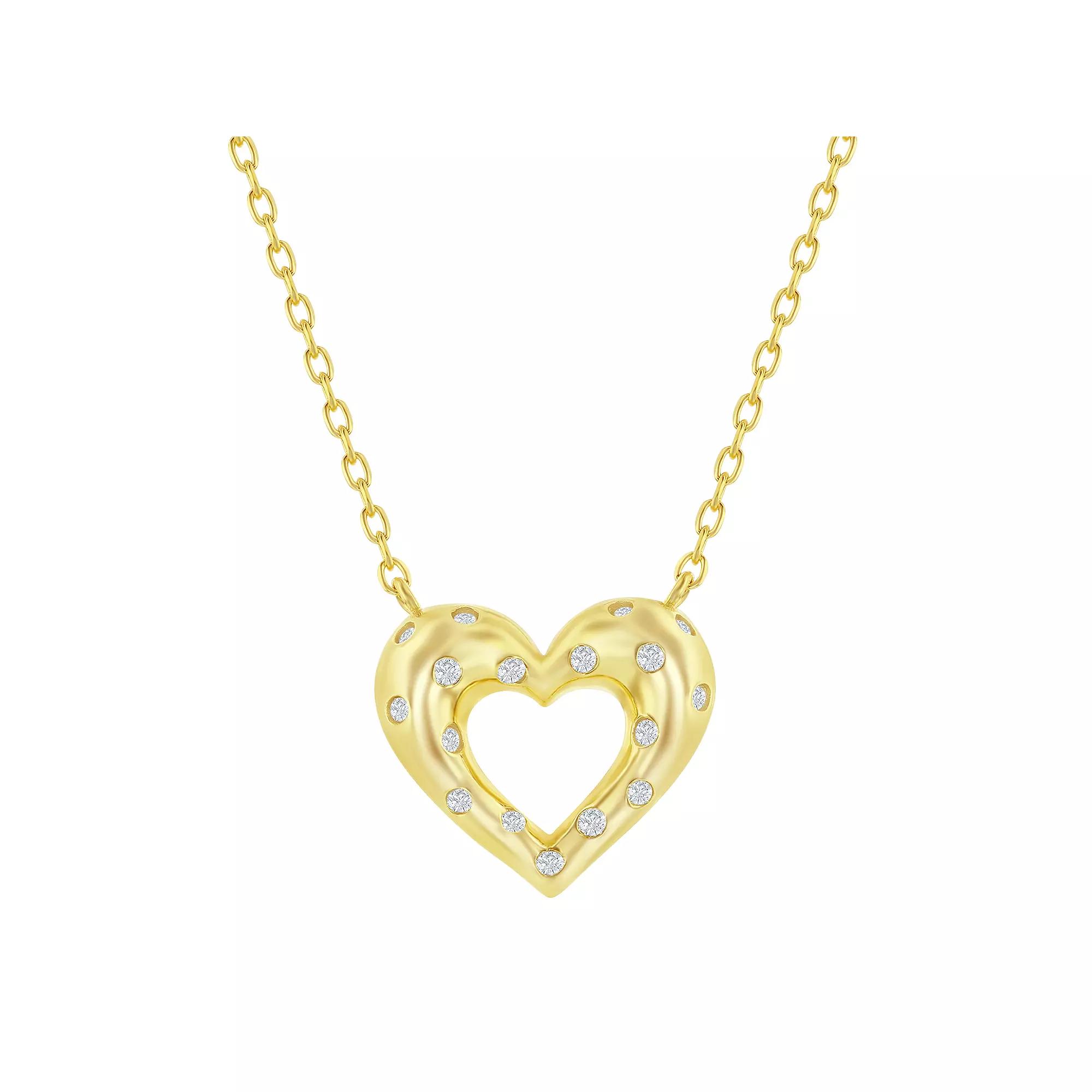 Argento Bella Sterling Silver Cubic Zirconia Heart Necklace, Women's, Size: 16", Gold Tone Product Image