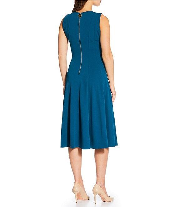 Calvin Klein V-Neck Sleeveless Scuba Crepe Fit And Flare Dress Product Image
