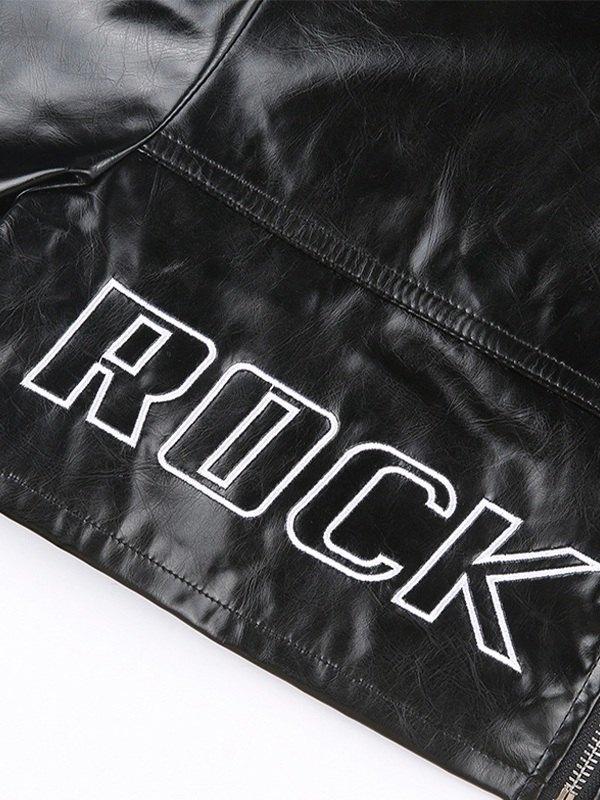 Logo Embroidery Cropped Pu Leather Jacket Product Image