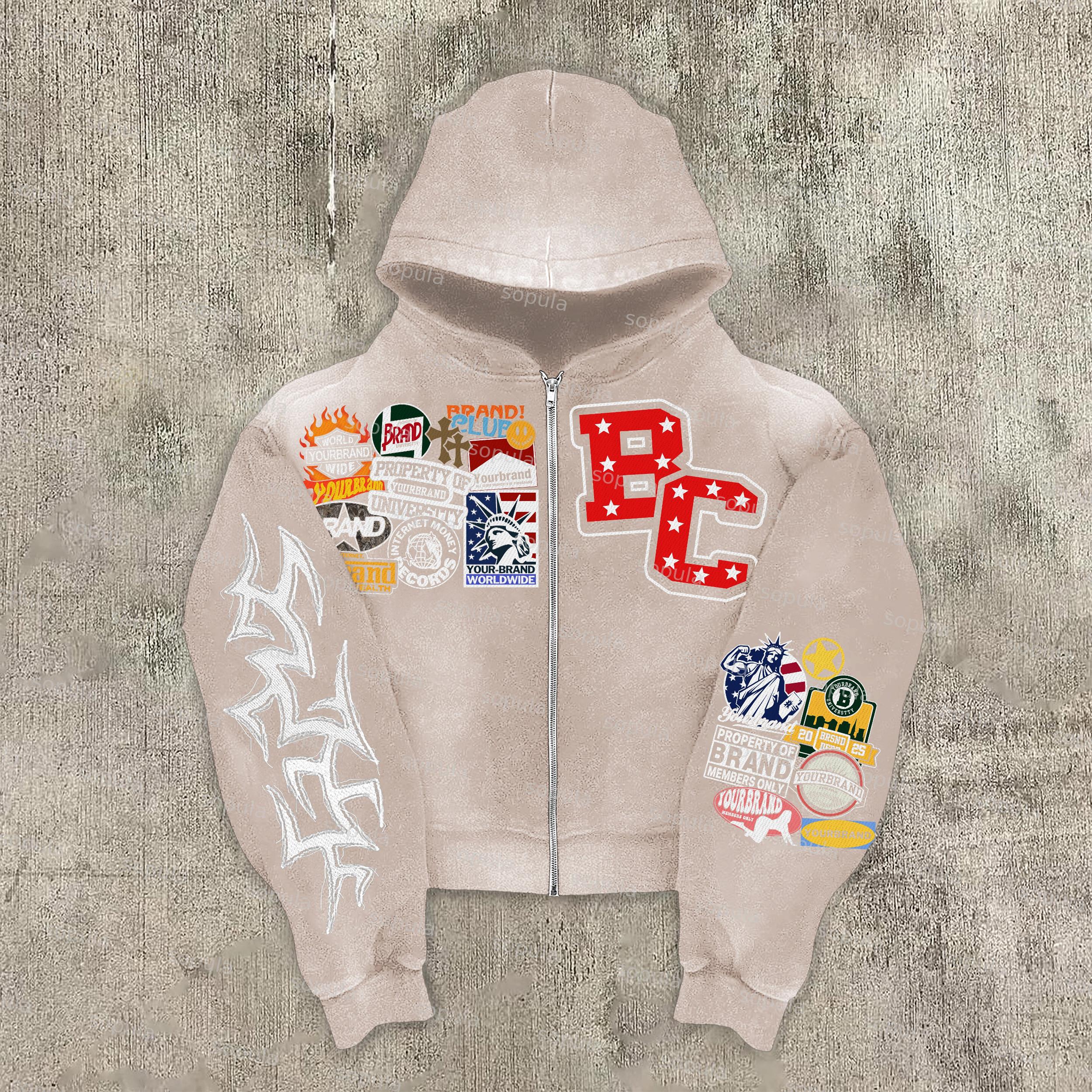 Men's Oversized Relaxed Graphic Vintage Washed Zip-Up Hoodie Product Image