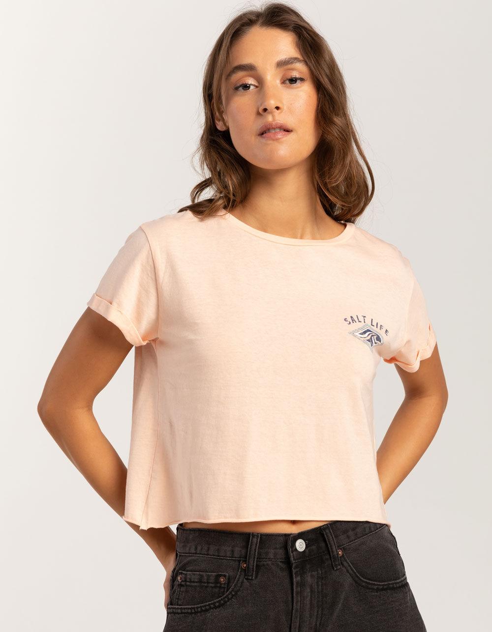 SALT LIFE Ride The Tide Womens Cropped Tee - PEACH Product Image