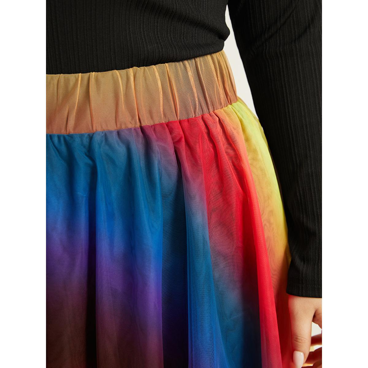 Plus Size Halloween Ombre Tiered Elastic Waist Hanky Hem Skirt Women Multicolor Glamour Contrast No stretch Festival-Halloween Skirts BloomChic 28/5X Product Image