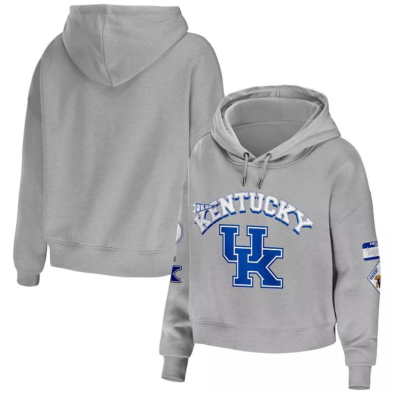 Women's WEAR by Erin Andrews Gray Kentucky Wildcats Mixed Media Cropped Pullover Hoodie,  Product Image