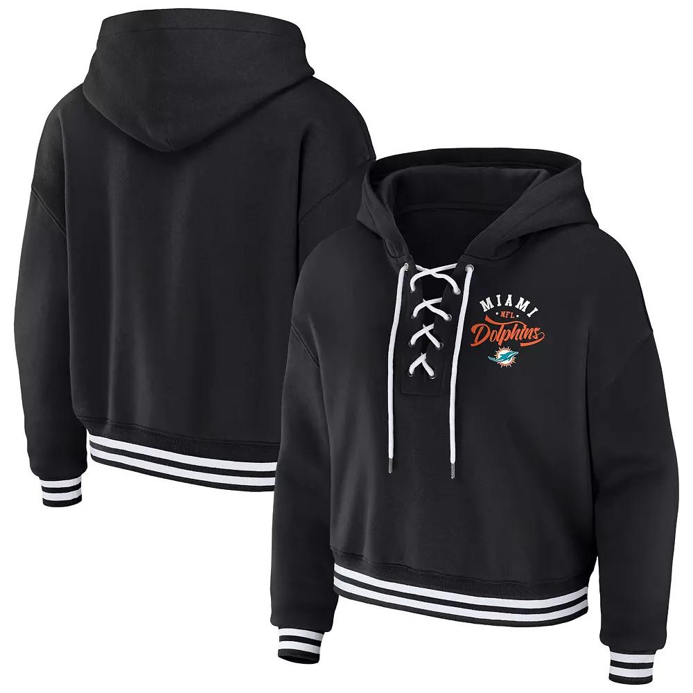 Women's WEAR by Erin Andrews Black Miami Dolphins Lace-Up Pullover Hoodie,  Product Image
