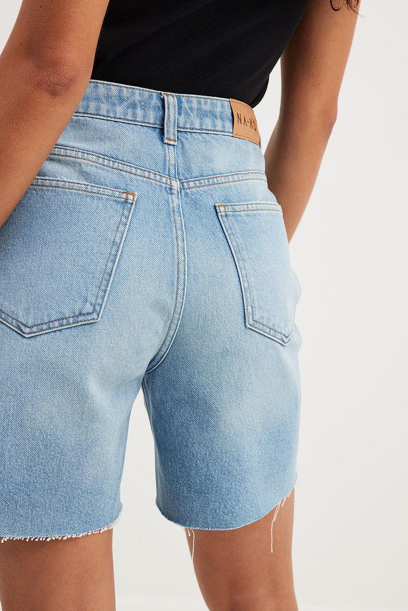 High Waist Raw Hem Denim Shorts Product Image