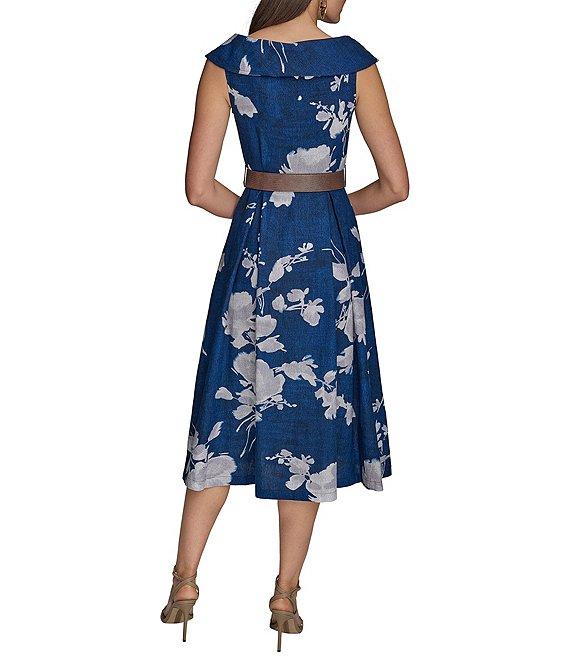 Donna Karan V-Neck Floral Print Belted Midi Dress Product Image