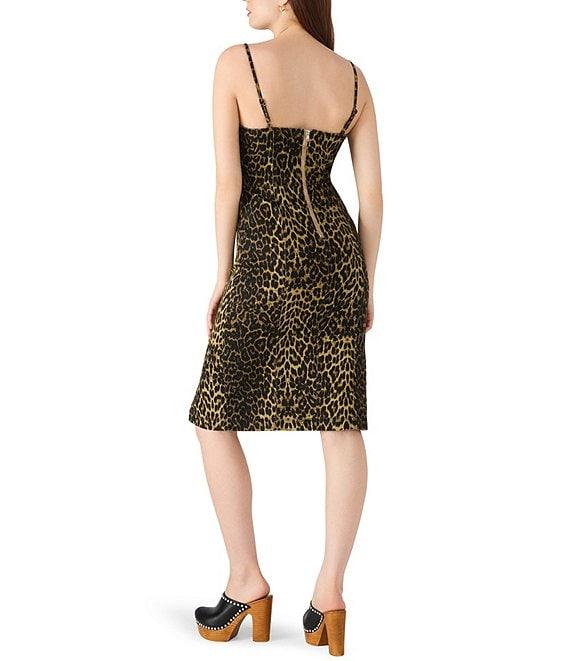 Steve Madden Giselle Cheetah Print Scoop Neck Sleeveless Denim Dress Product Image