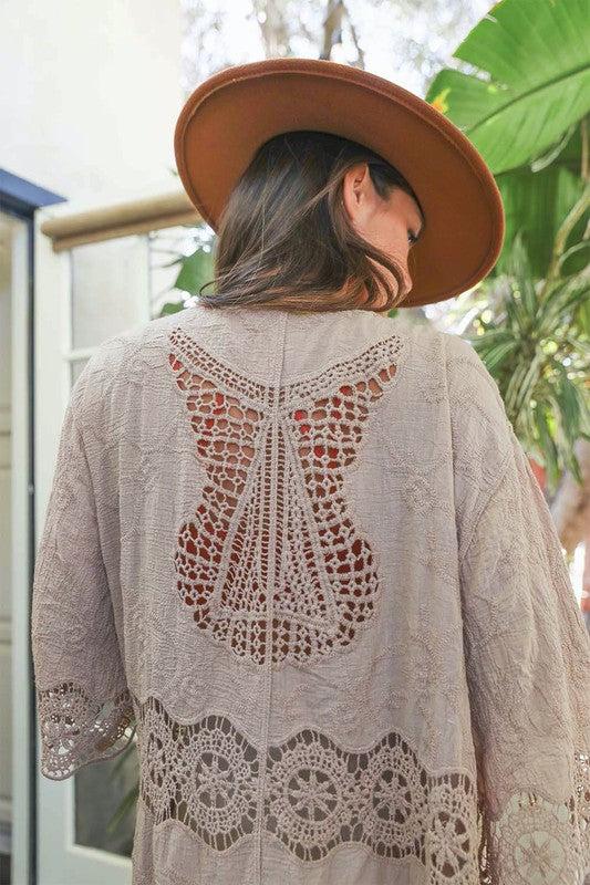 Crochet Open Patch Longline Kimono Product Image