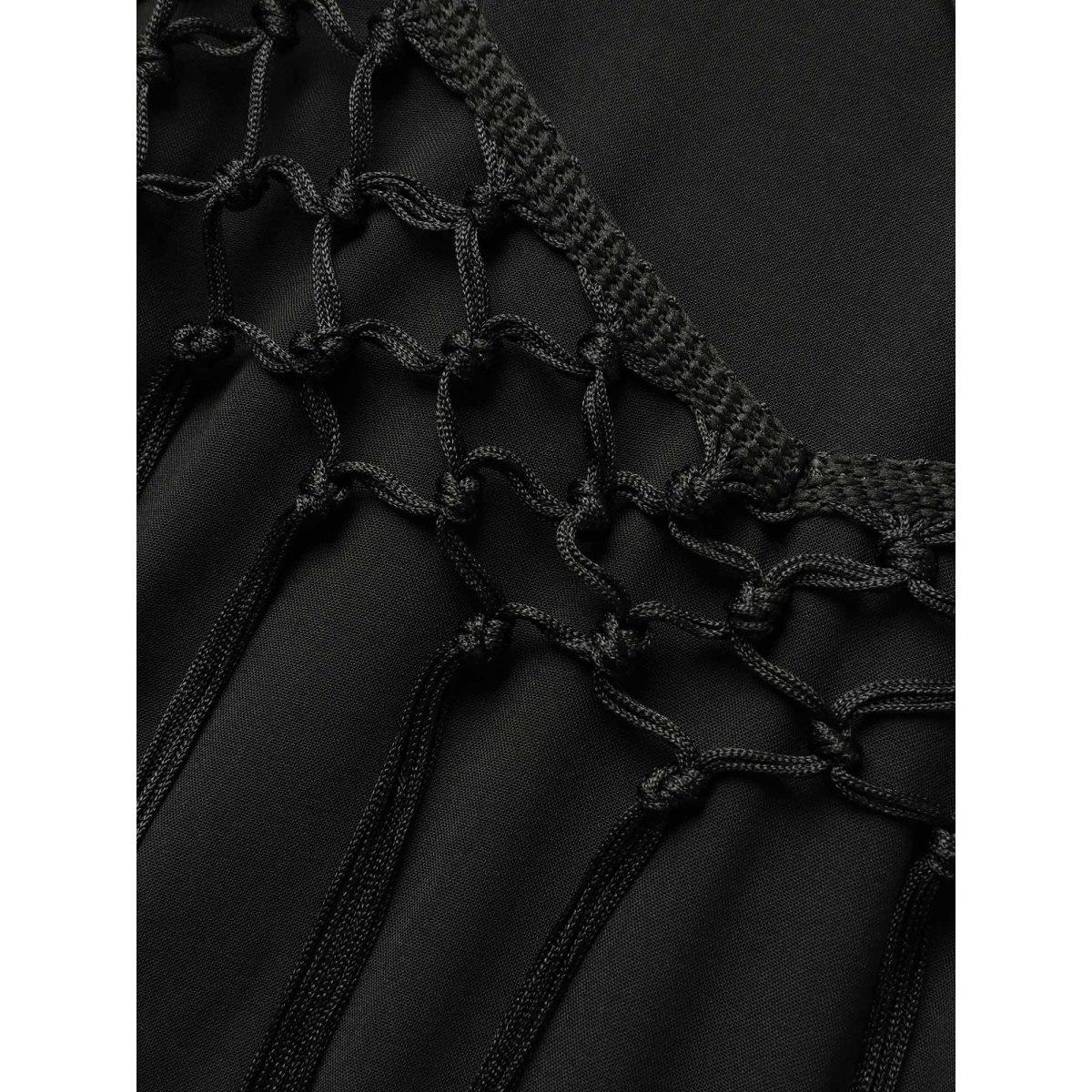 Plus Size Solid Tassel Trim Split Hem Cami Dress Black Women Resort Wraparound straps V-neck Sleeveless Curvy BloomChic 26/4X Product Image