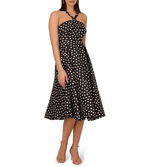 Adrianna Papell Halter Neck Polka Dot Mikado A-Line Midi Dress Product Image