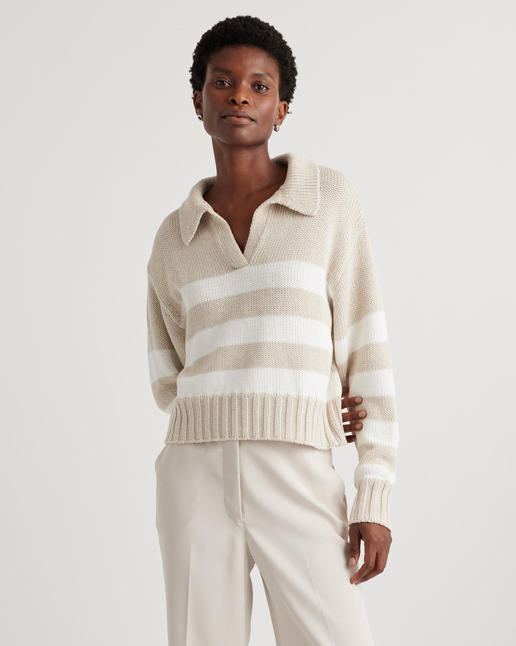 Quince | Women's 100% Organic Cropped Cotton Polo Sweater Size XS, Organic Cotton Product Image