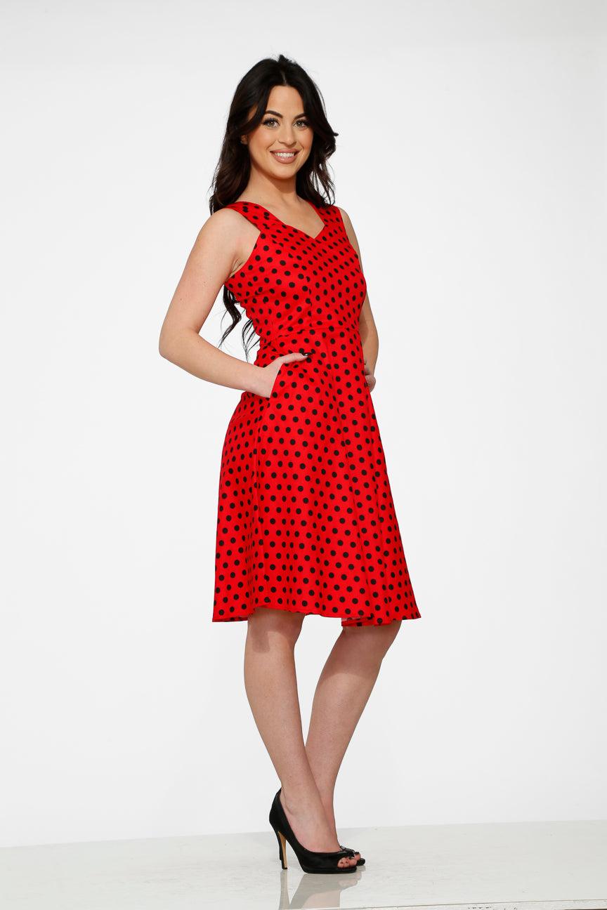 Red & Black Polka Dot Swing Dress Product Image