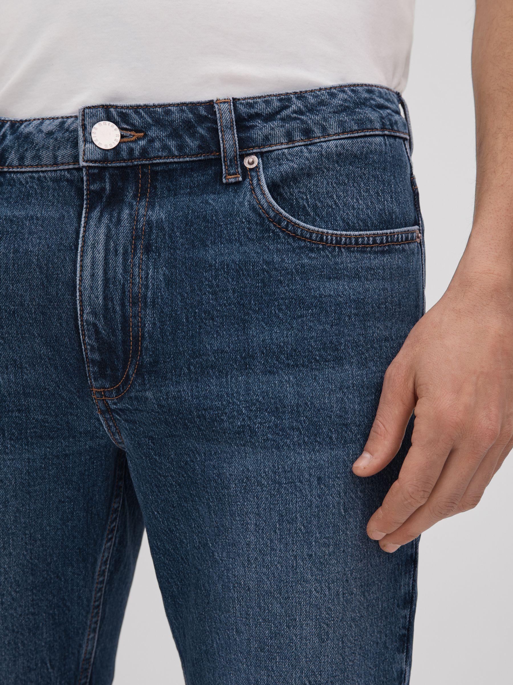 Tapered Slim Fit Washed Jeans in Mid Blue Wash Product Image