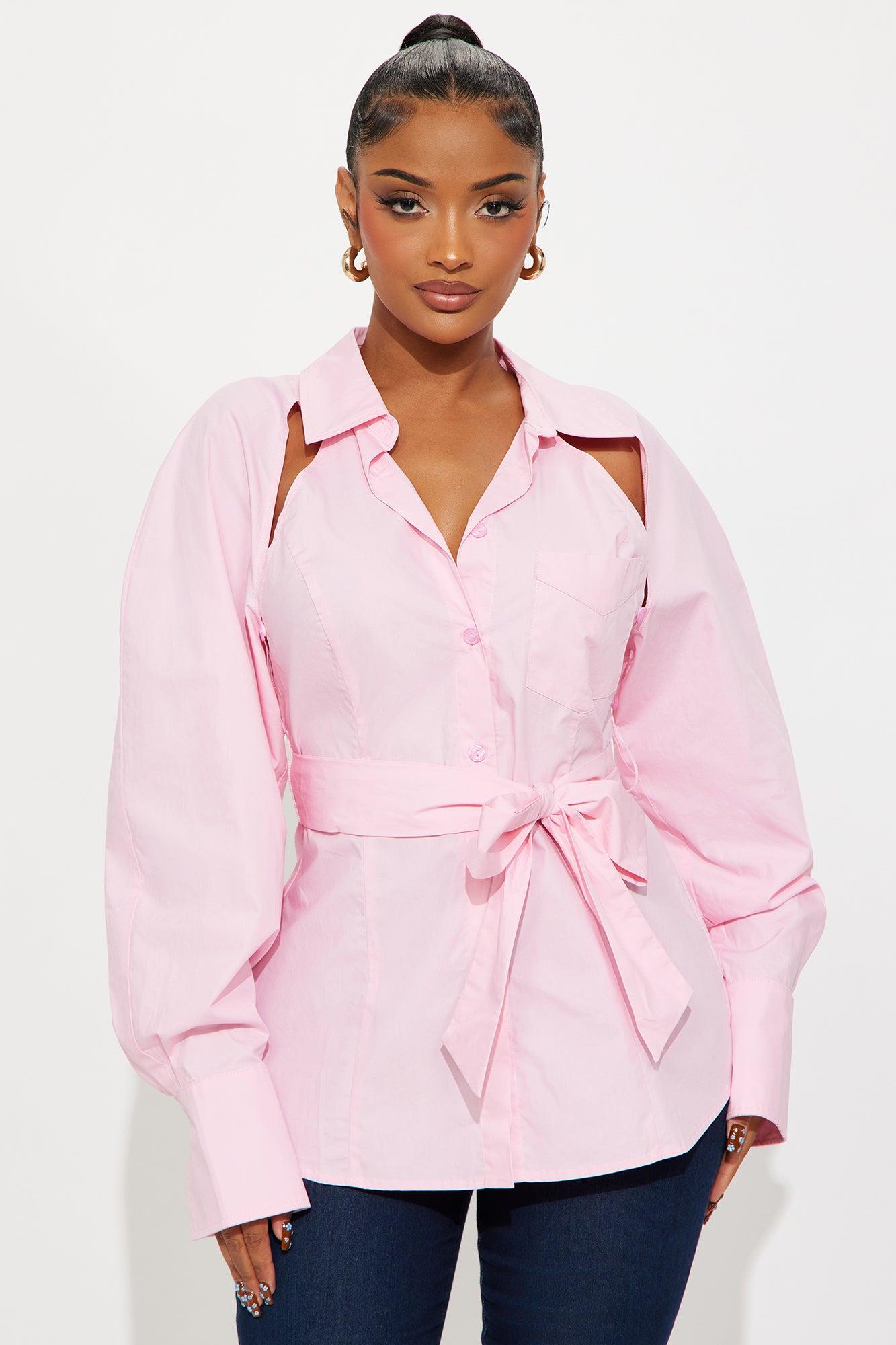 Memorize My Name Poplin Cut Out Shirt - Pink Female Product Image