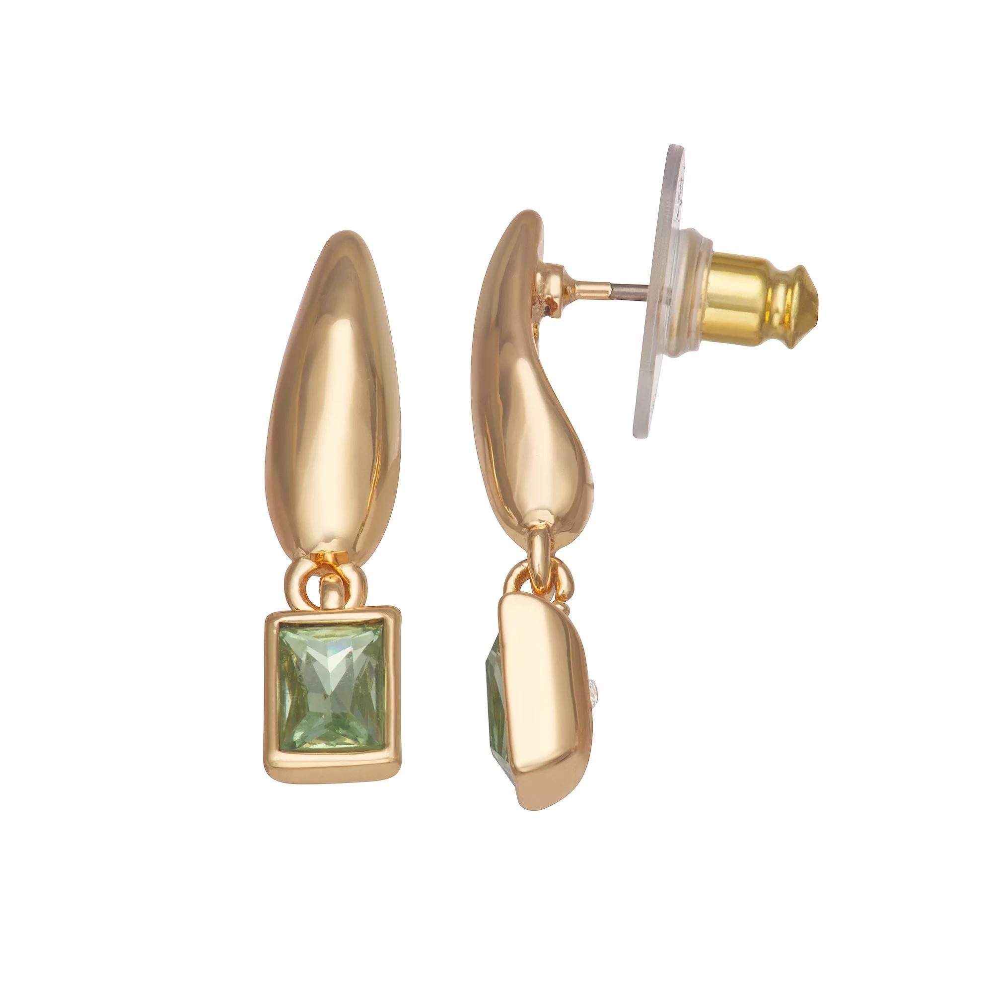 Nine West Gold Tone Green Stone Double Drop Earrings, Women's Product Image