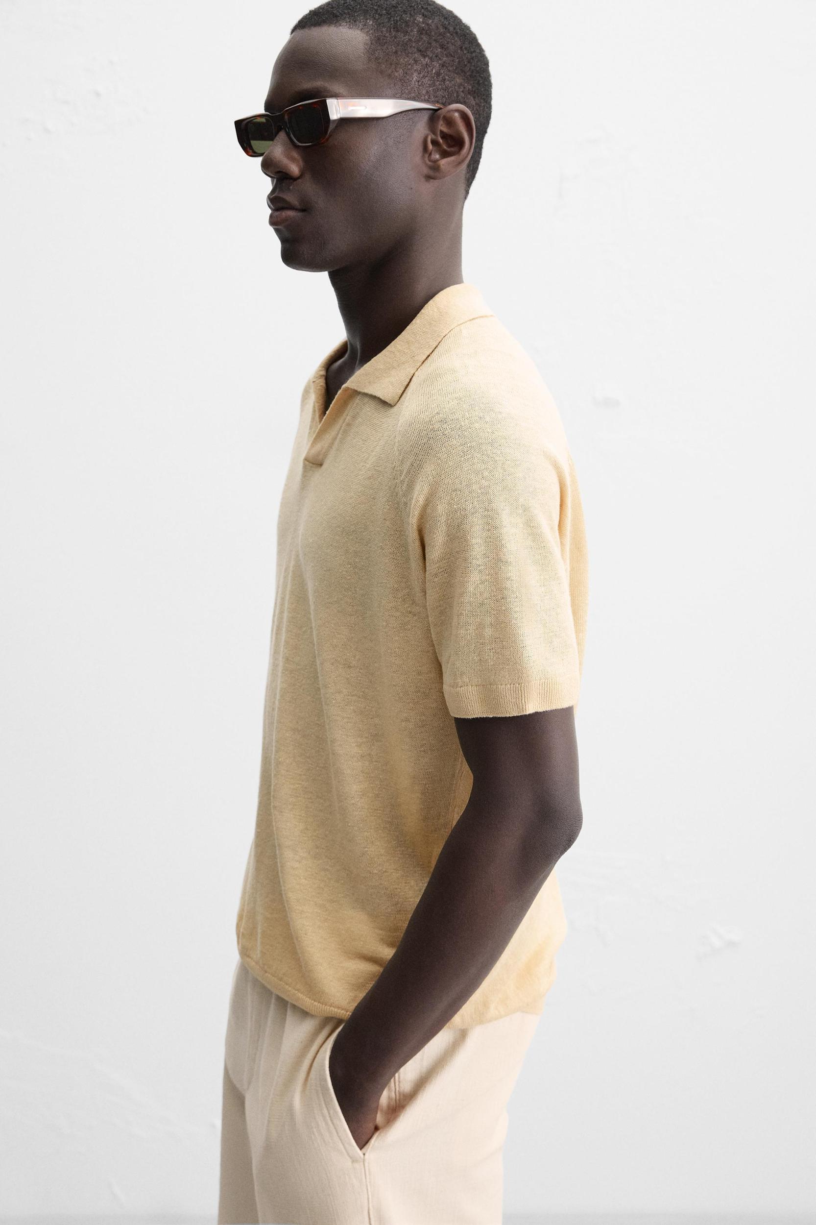 100% LINEN KNIT POLO SHIRT Product Image
