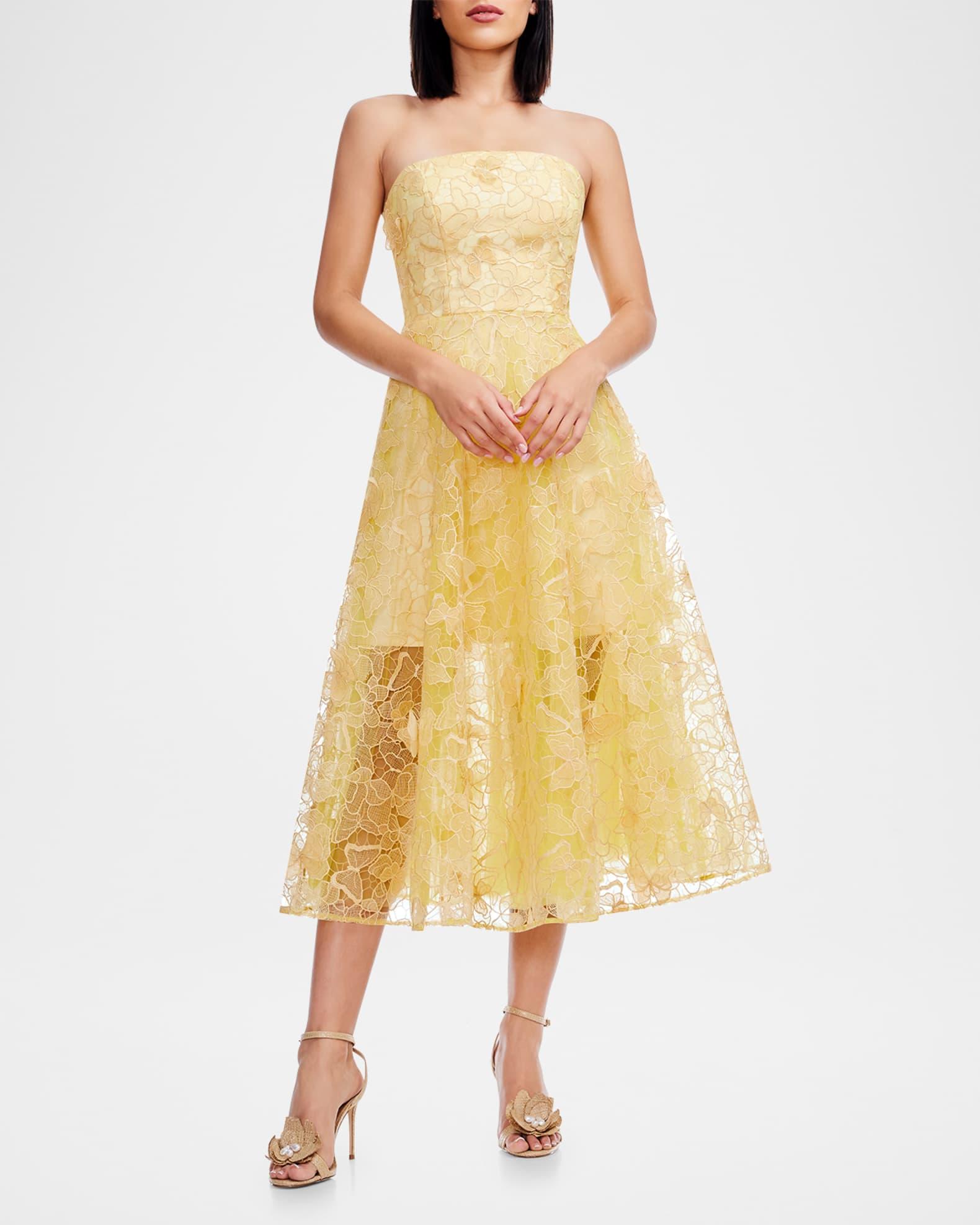 Mirabelle Strapless Floral Lace Midi Dress Product Image