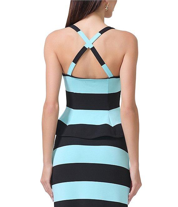 AFRM Coordinating Lyle Stripe Print Square Neck Sleeveless Peplum Matte Scuba Top Product Image