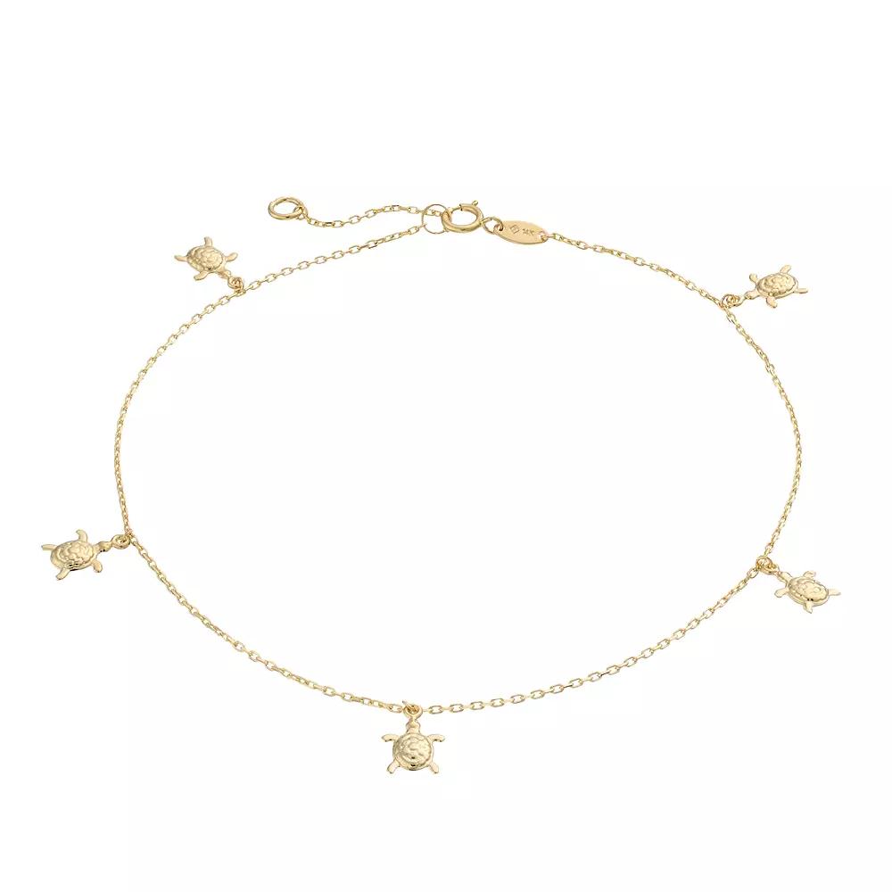 Au Naturale 14k Gold Turtle Charm Anklet, Women's, Size: 9-10" ADJ Product Image