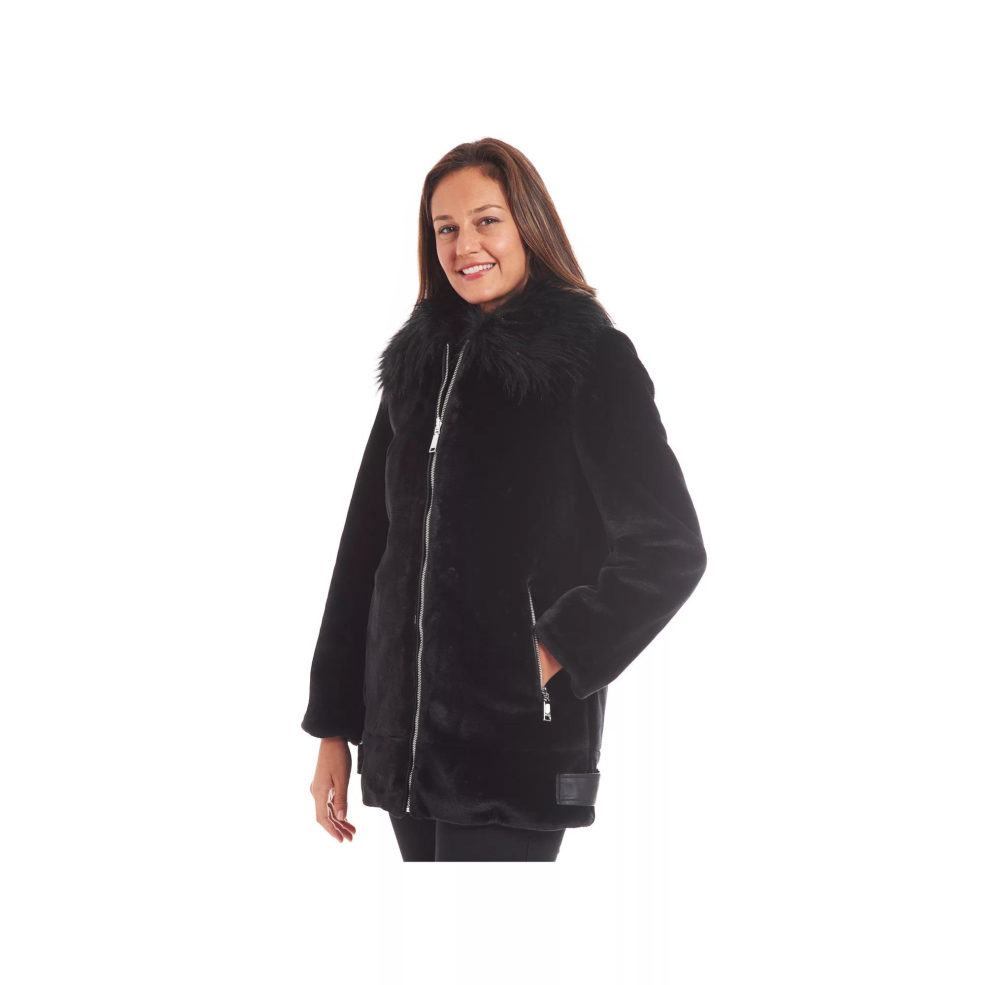 Women's Nine West Faux Fur Zipper Front Coat,  Product Image