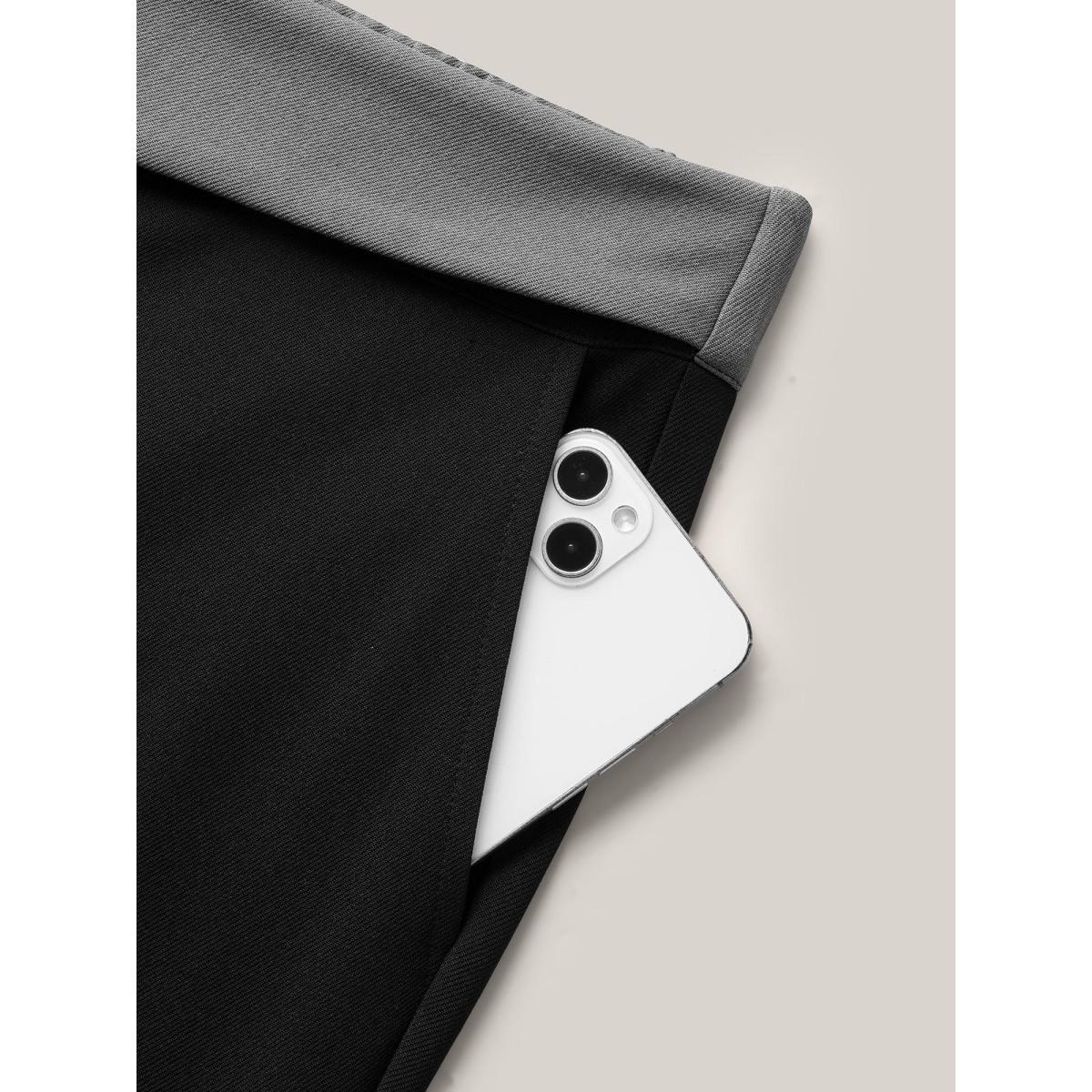 Plus Size Color Contrast Waistband Straight-Leg Pants Women Black Formal Straight Leg Mid Rise Party Pants BloomChic 14-16/1X Product Image