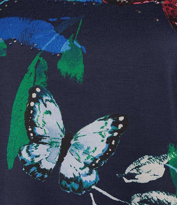 Allison Daley Butterfly Print 3/4 Sleeve Crew Neck Knit Top Product Image