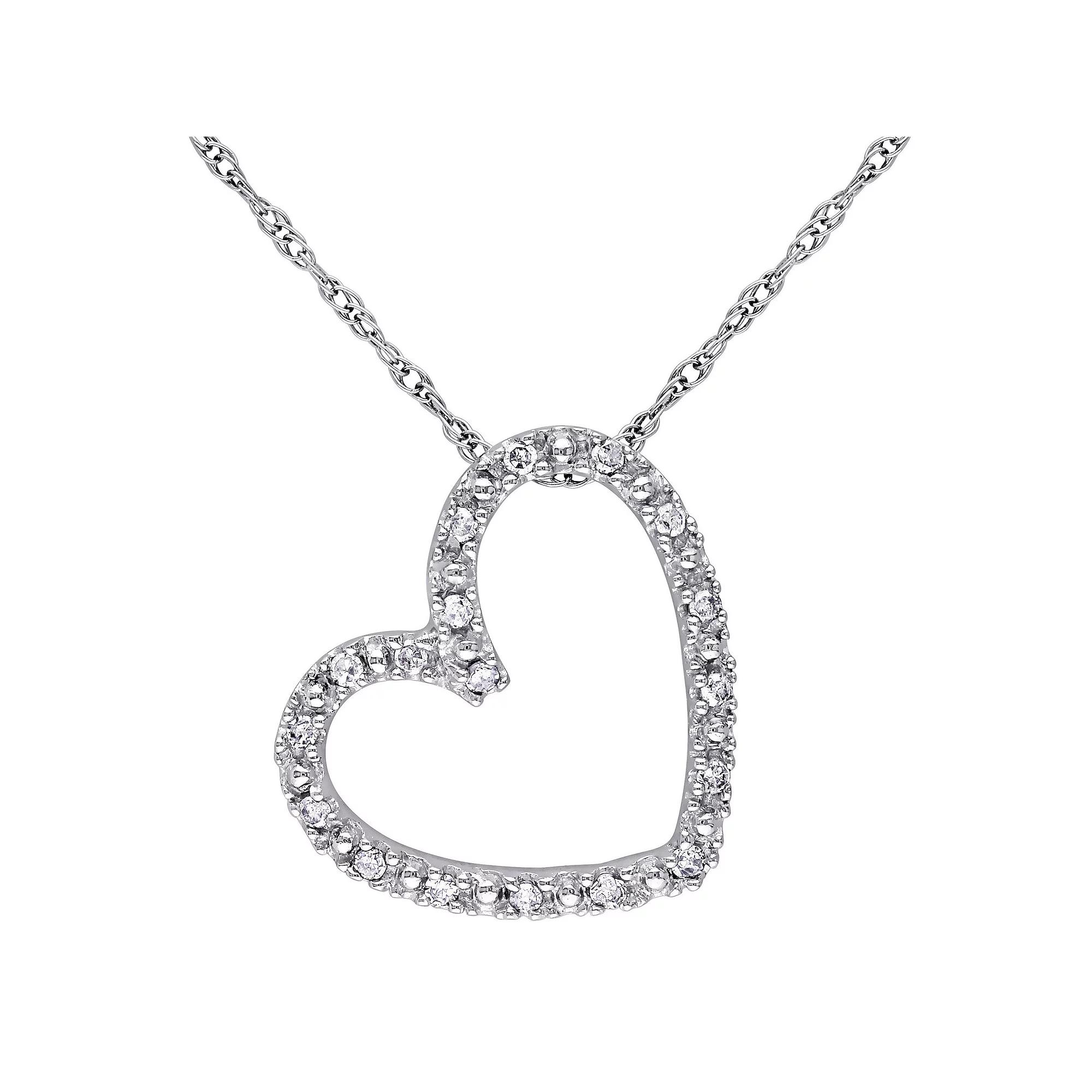 Stella Grace 10k White Gold 1/10 Carat T.W Diamond Heart Pendant Necklace, Women's, Size: 17" Product Image