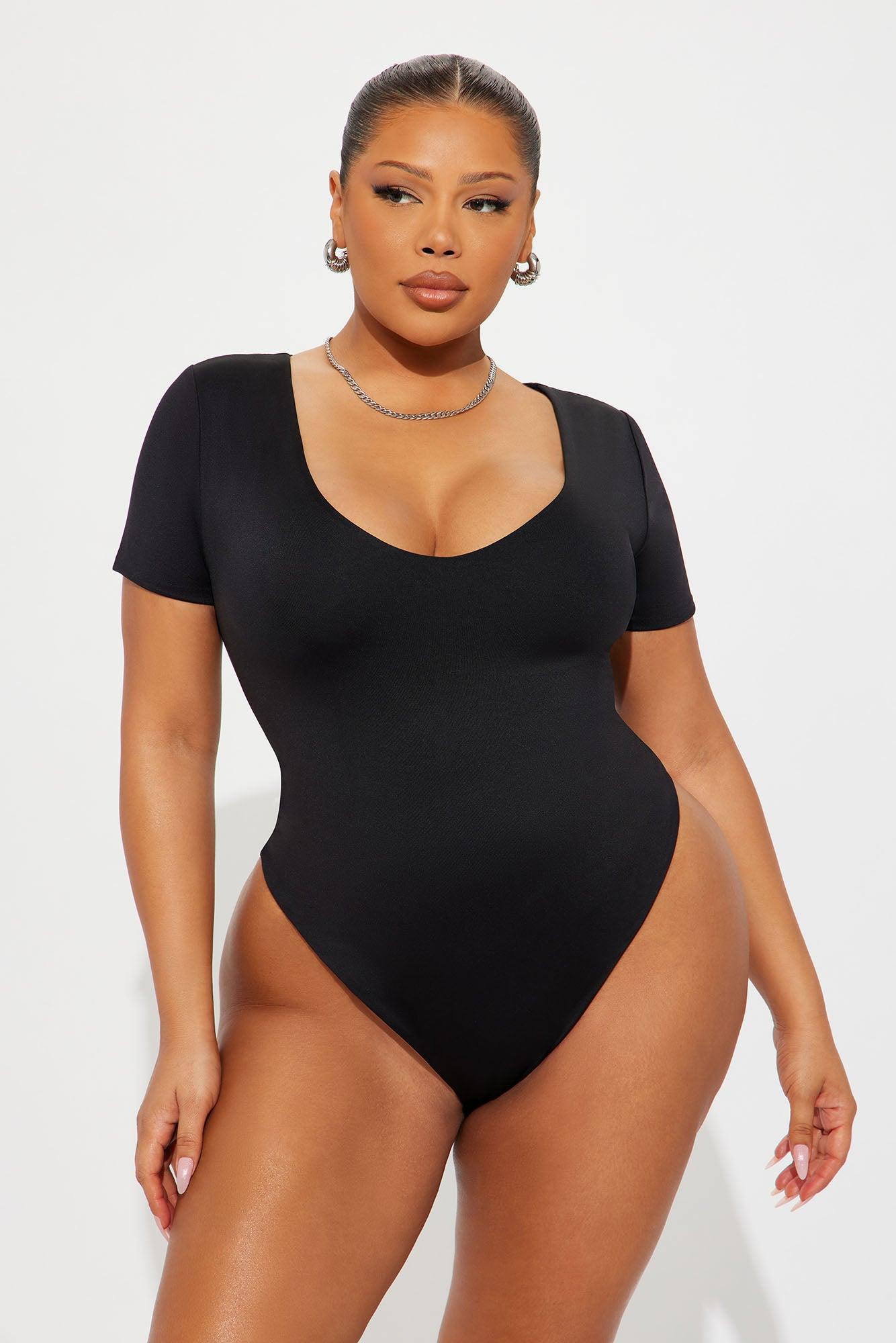Contour Double Lined Short Sleeve High Cut Bodysuit - Black Female Product Image