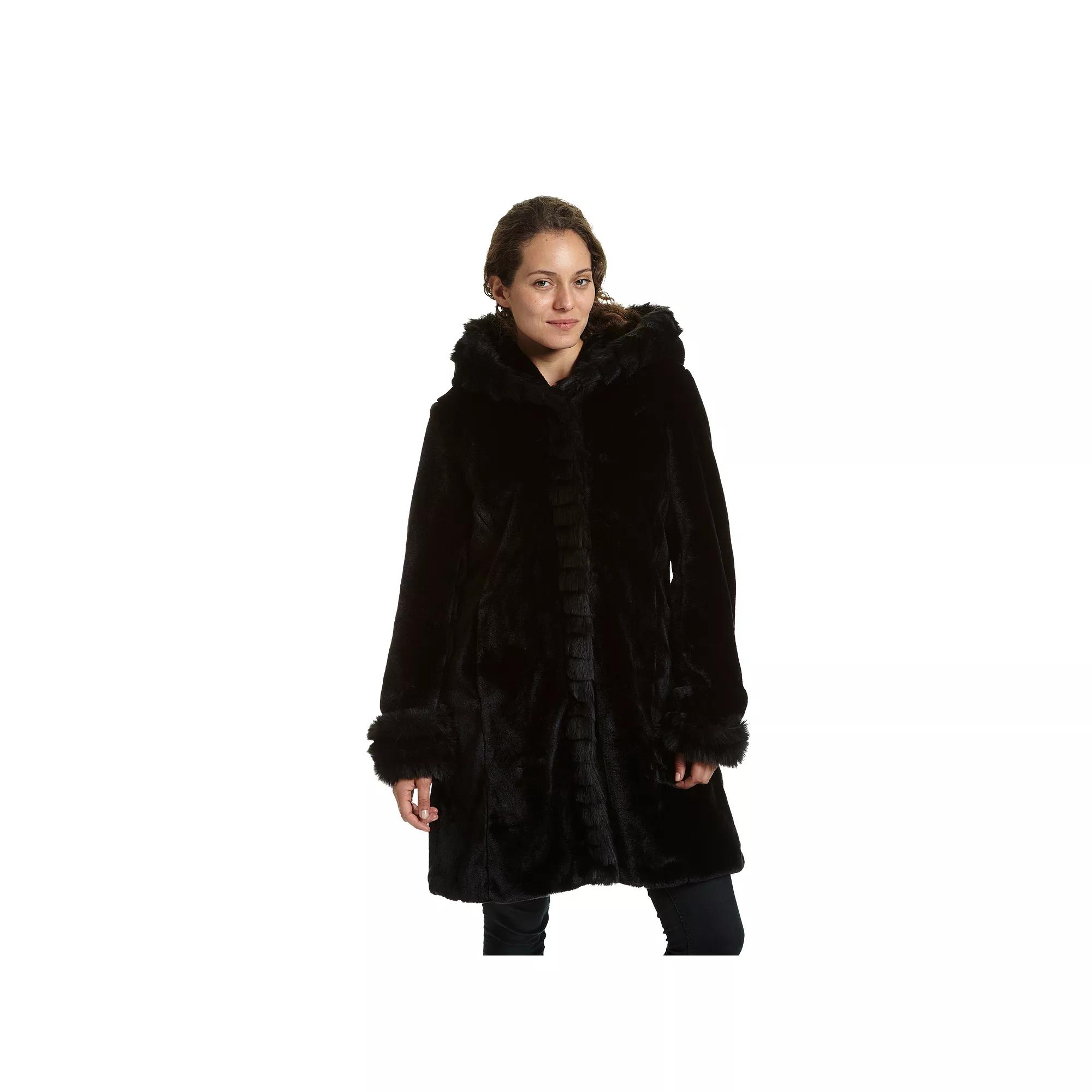 Plus Size Excelled Hooded Faux-Fur Jacket, Women's, Size: 2XL, Black Product Image