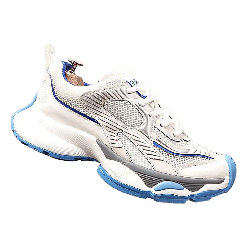 Hidden Wedge Mesh Panel Lace-Up Faux Leather Sneakers Product Image