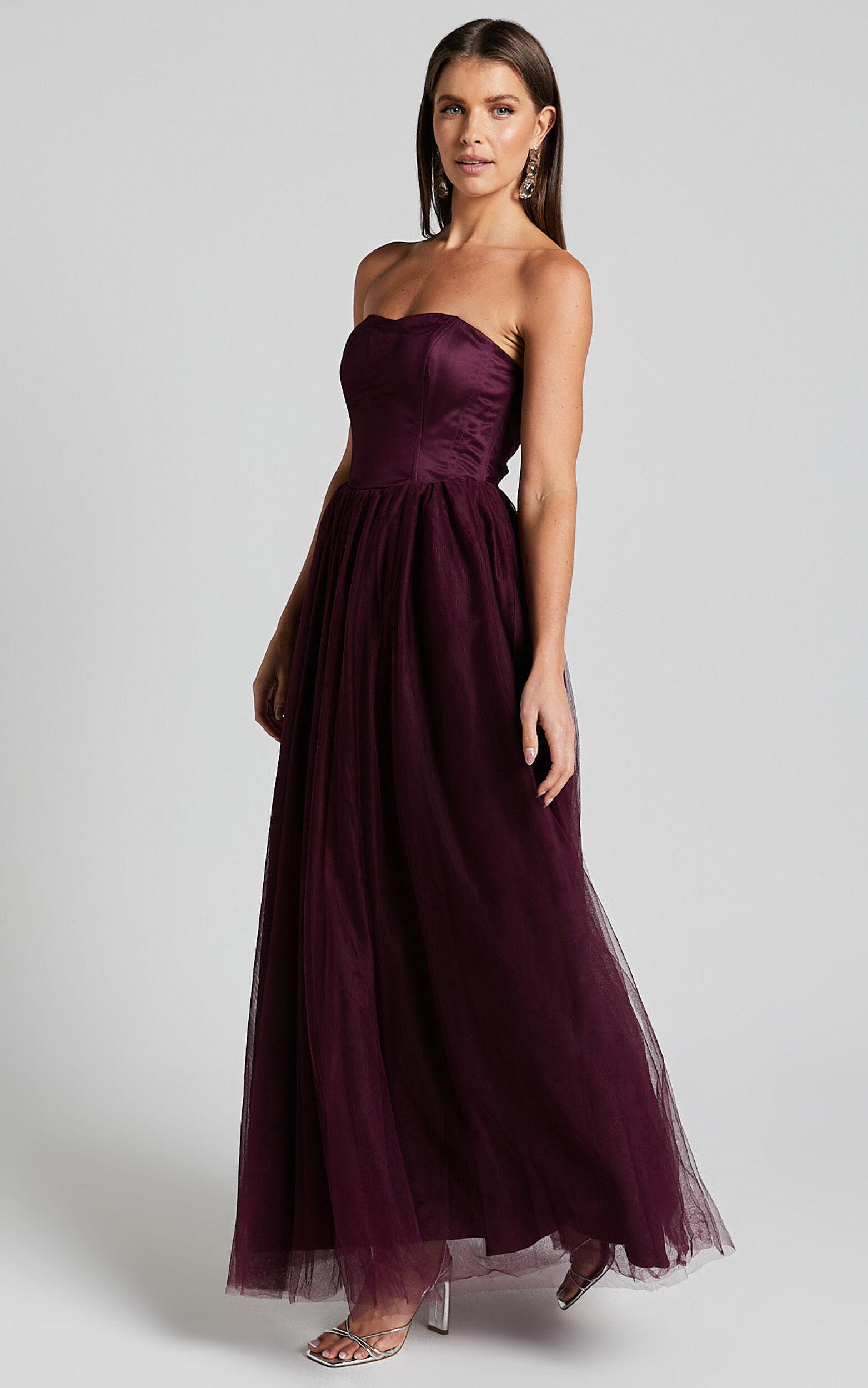 Gemma Maxi Dress - Strapless Sweetheart Tulle Fit & Flare in Aubergine Product Image