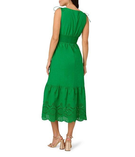 Adrianna Papell Cotton V Neck Sleeveless Eyelet Hem Midi Dress Product Image