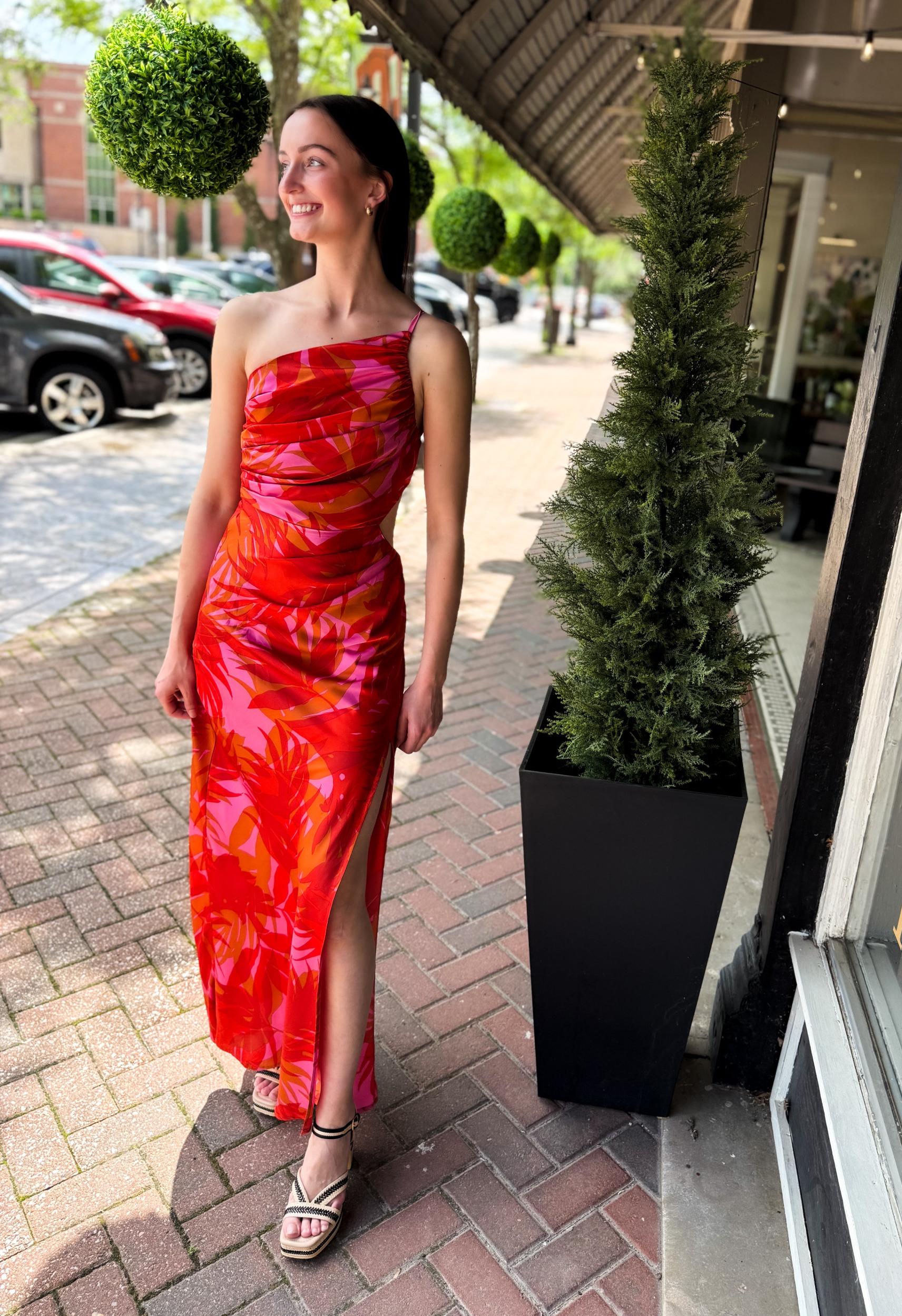 Sunset Lover One Shoulder Ruched Maxi Dress Product Image