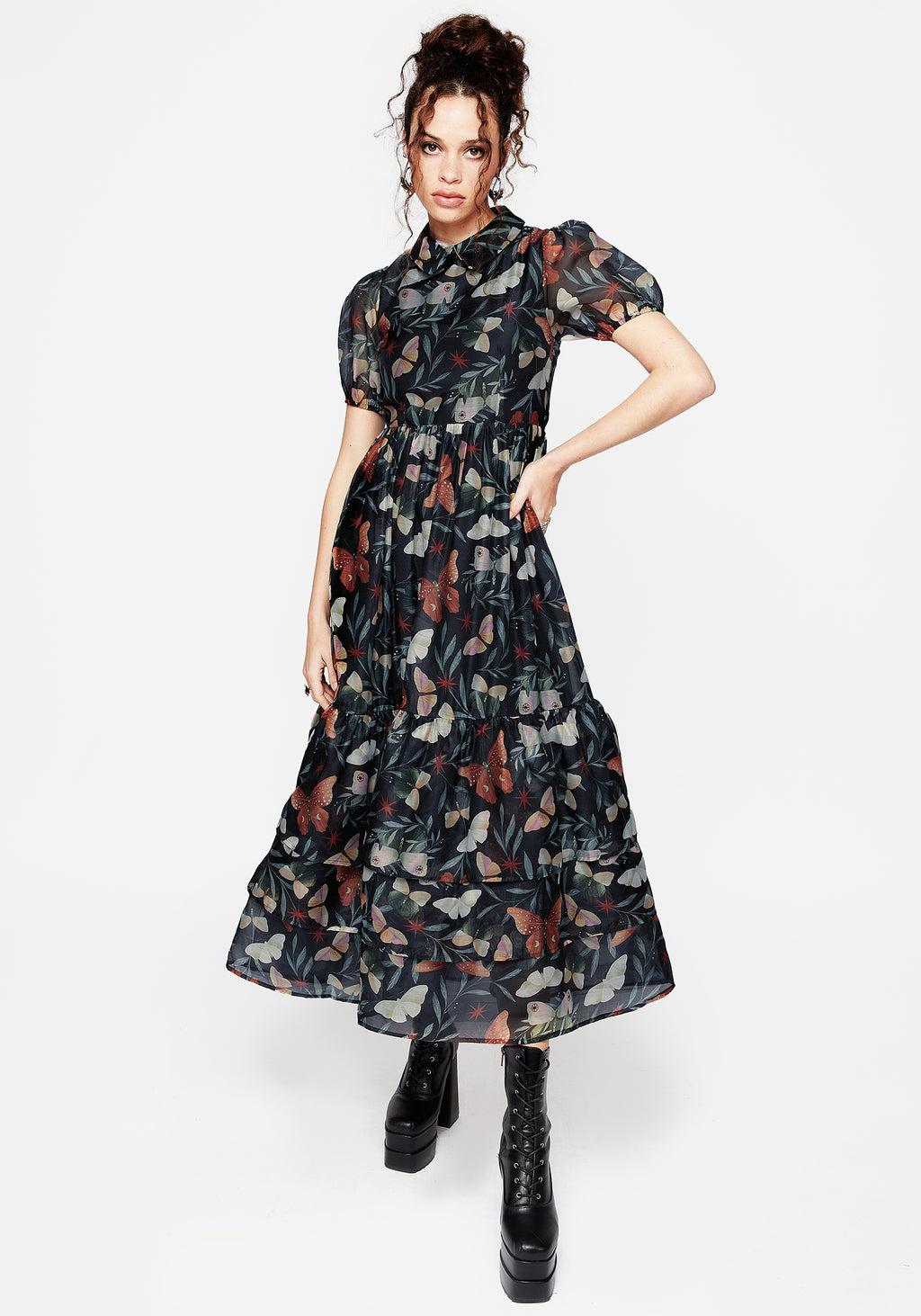 Mariposa Puff Sleeve Organza Maxi Shirt Dress Product Image