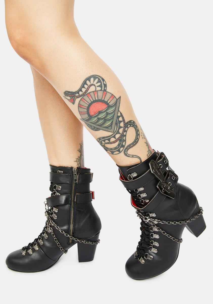 Demonia Vivika 128 Coffin Strap Chain Lace Up Boots Product Image
