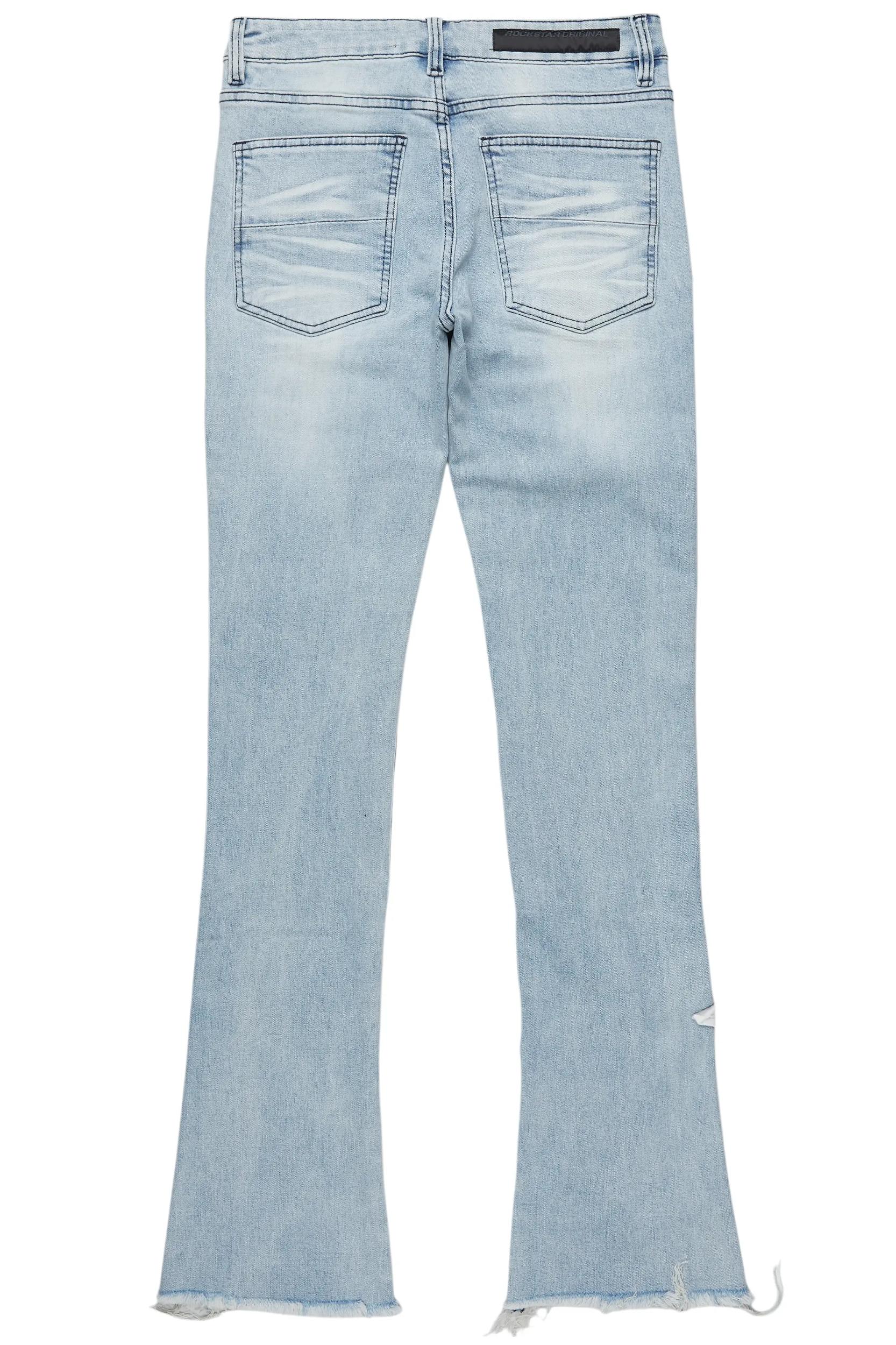 Edgar Blue Patchwork Stacked Flare Jean Male Product Image