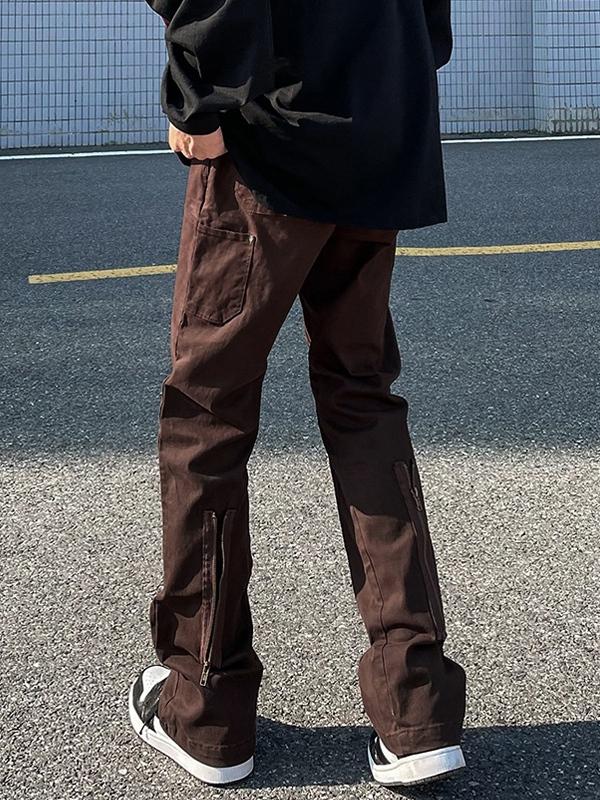 Men's Vintage Studded Zip Up Flared Cargo Pants Product Image