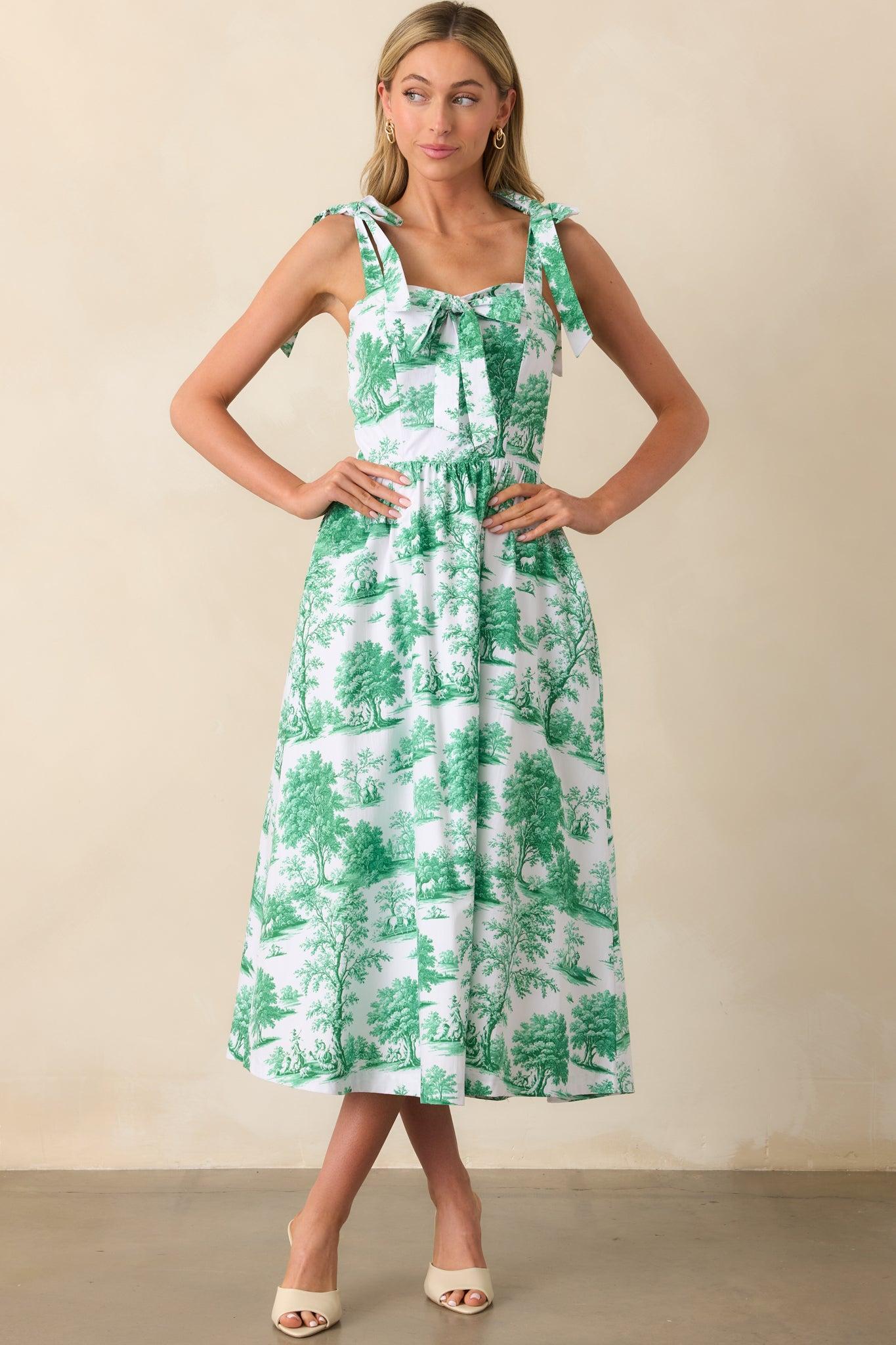 Juli Anna Eden Green Toile Cotton Midi Dress Product Image