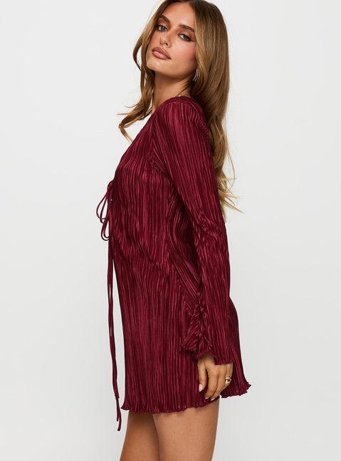 Malop Long Sleeve Mini Dress Burgundy Product Image