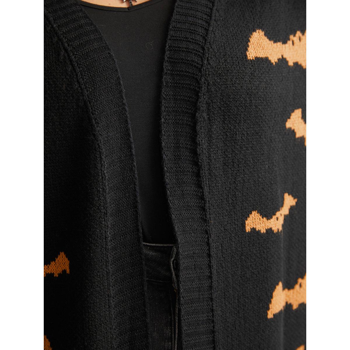 Plus Size Halloween Bat Graphic Open Front Cardigan Black Women Casual Loose Long Sleeve Festival-Halloween Cardigans BloomChic 22-24/3X Product Image