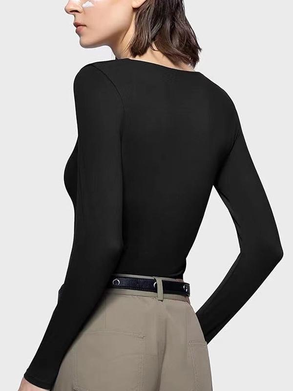 Solid Sweetheart Neck Slim Long Sleeve Tee Product Image