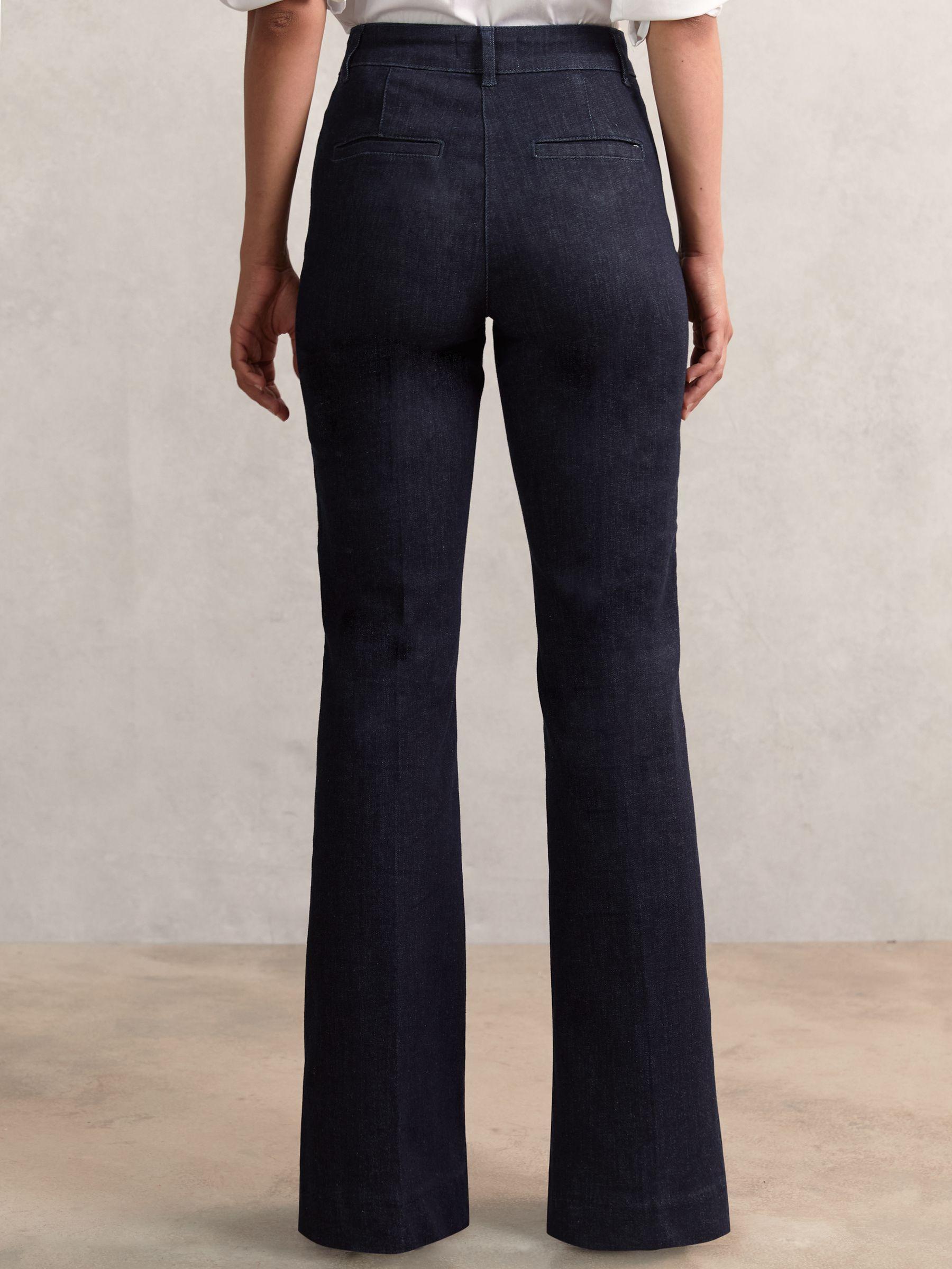 Petite Button-Detail High-Rise Flared Jeans in Dark Blue Product Image