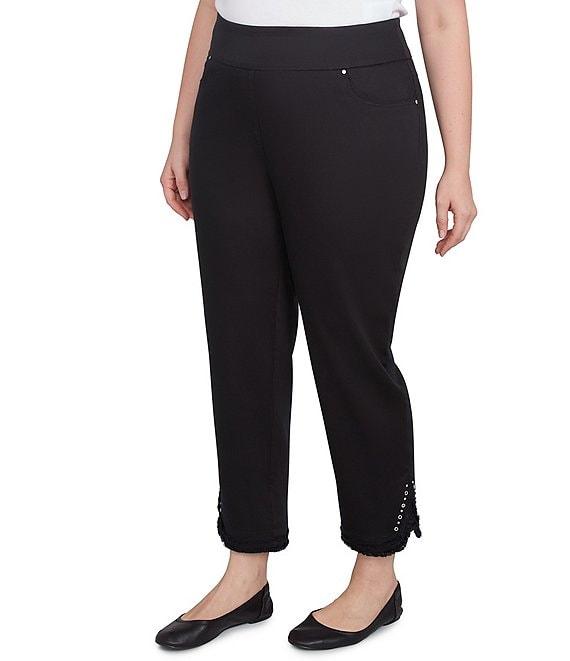 Ruby Rd. Plus Size Straight Leg Embellished Fringe Hem Pull-On Pants Product Image